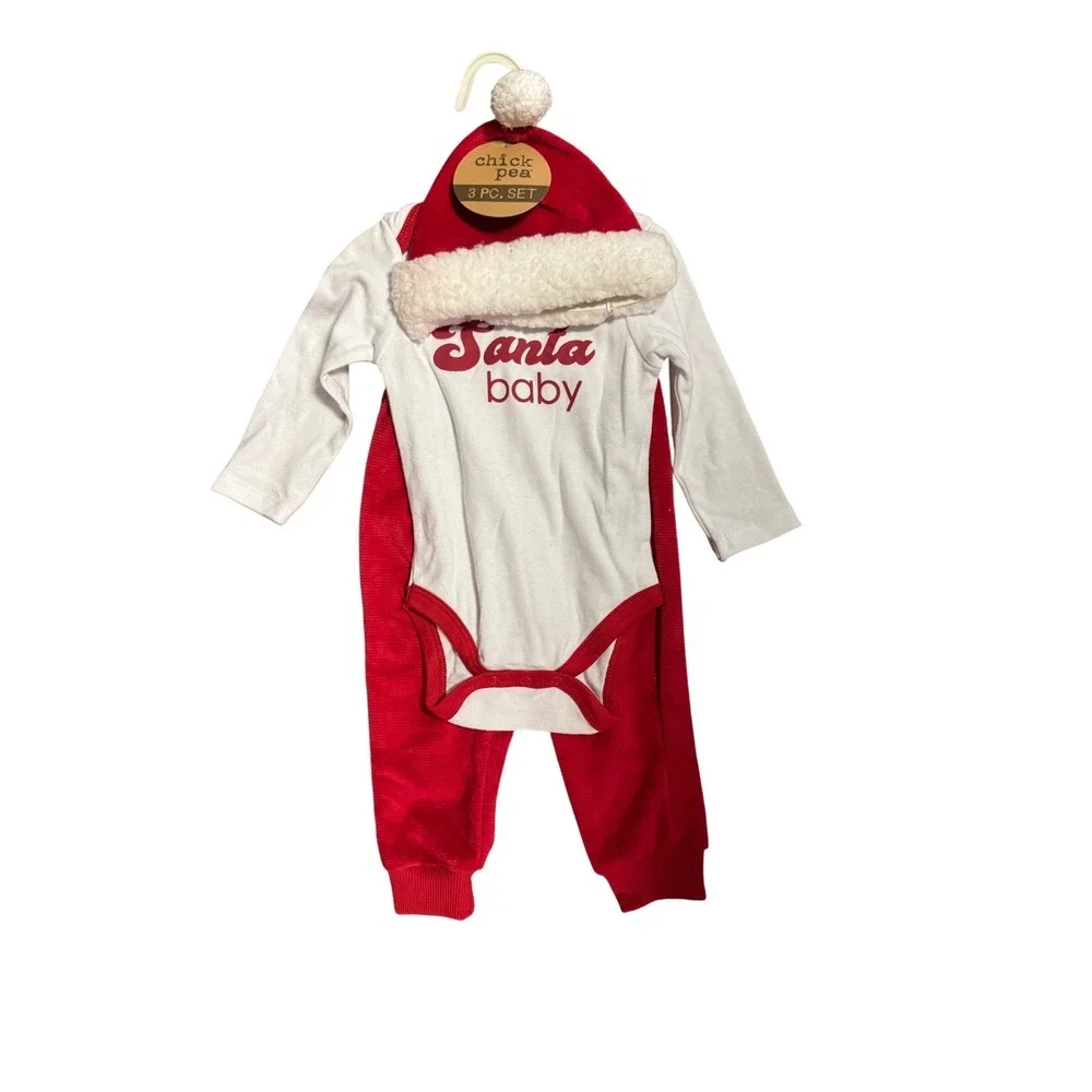 Baby Christmas Santa Hat Bodysuit Pants Set 3 Pc